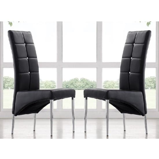 Versilia Studded Black Faux Leather Dining Chairs In Pair