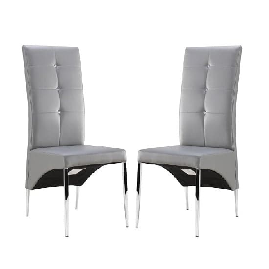 Versilia Studded Grey Faux Leather Dining Chairs In Pair