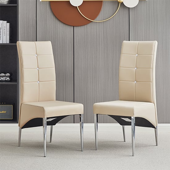 Versilia Studded Taupe Faux Leather Dining Chairs In Pair