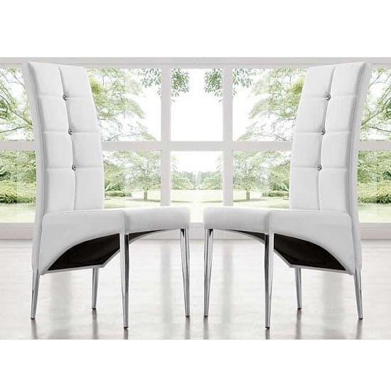 Versilia Studded White Faux Leather Dining Chairs In Pair