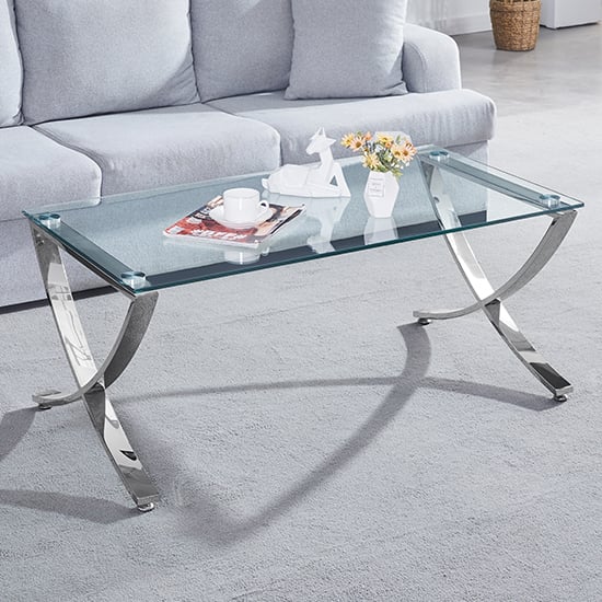 Visalia Clear Glass Coffee Table With Angular Chrome Legs