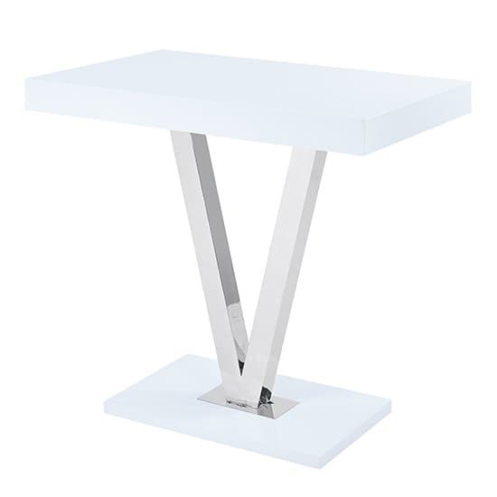 Visalia White High Gloss Bar Table With 4 Canyon Grey Stools