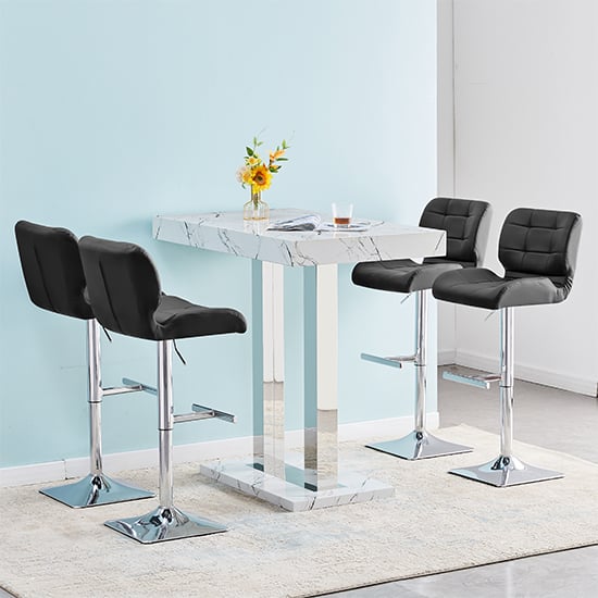 Vista Vida Marble Effect High Gloss Bar Table 4 Canyon Black Stools