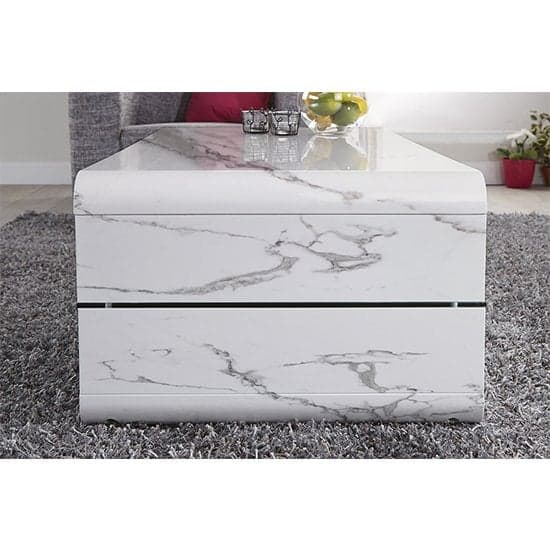 Xenia High Gloss Coffee Table With Shelf In Diva Marble Effect