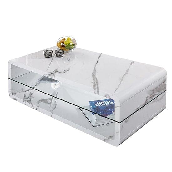 Xenia High Gloss Coffee Table With Shelf In Diva Marble Effect