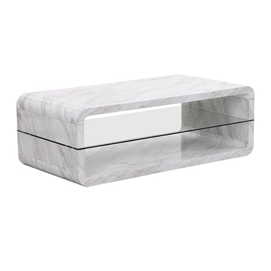 Xenia High Gloss Coffee Table With Shelf In Magnesia Marble Effect