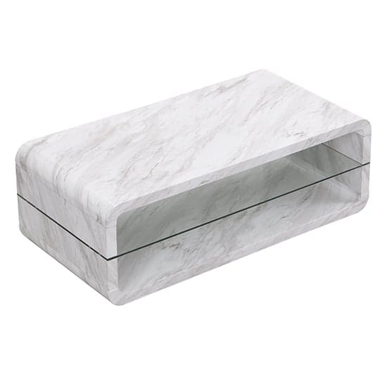 Xenia High Gloss Coffee Table With Shelf In Magnesia Marble Effect