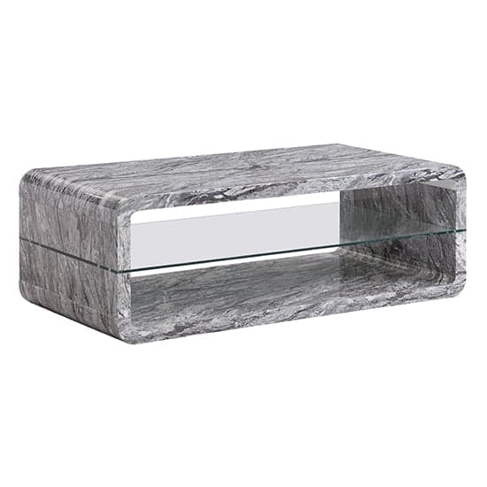 Xenia High Gloss Coffee Table With Shelf In Melange Marble Effect