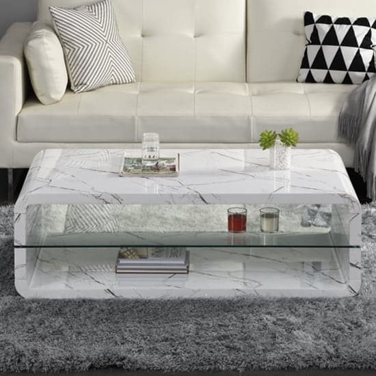 Xenia High Gloss Coffee Table With Shelf In Vida Marble Effect