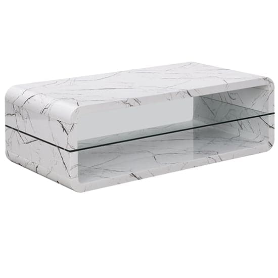 Xenia High Gloss Coffee Table With Shelf In Vida Marble Effect