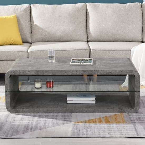 Xenia Wooden Coffee Table With Shelf In Concrete Effect