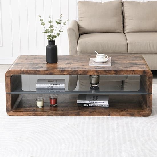 Xenia Wooden Coffee Table With Shelf In Rustic Oak