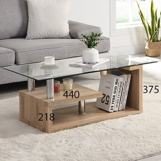 Zagreb Clear Glass Coffee Table With Oak Wooden Base