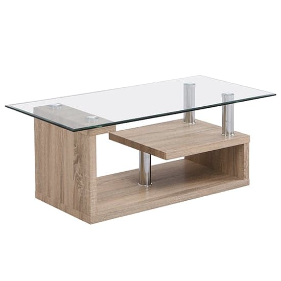 Zagreb Clear Glass Coffee Table With Oak Wooden Base