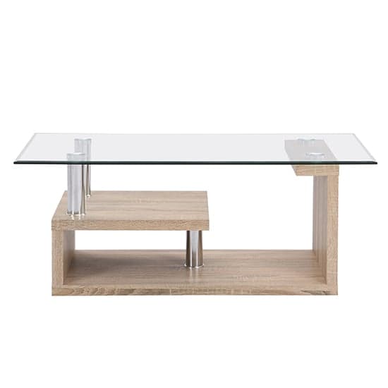 Zagreb Clear Glass Coffee Table With Oak Wooden Base