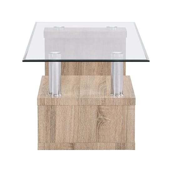 Zagreb Clear Glass Coffee Table With Oak Wooden Base