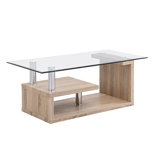 Zagreb Clear Glass Coffee Table With Oak Wooden Base