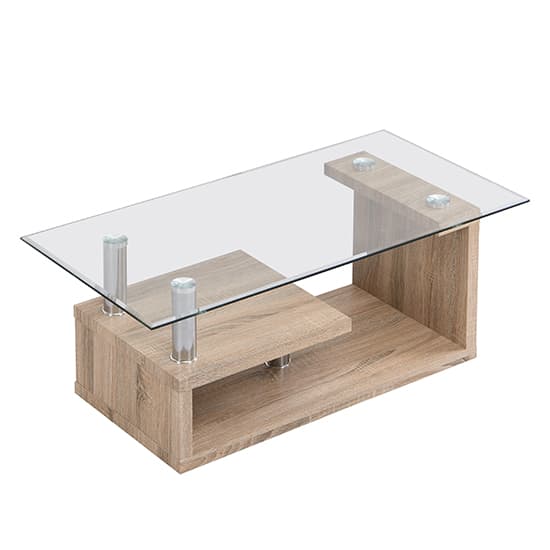 Zagreb Clear Glass Coffee Table With Oak Wooden Base