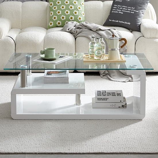 Zagreb Clear Glass Coffee Table With White High Gloss Base