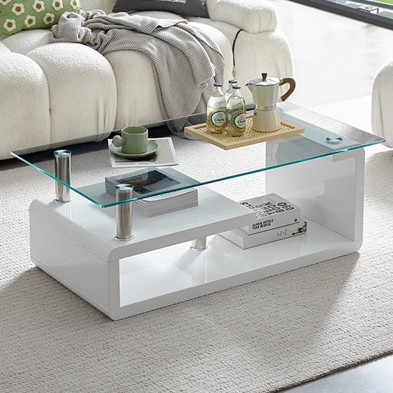 Zagreb Clear Glass Coffee Table With White High Gloss Base