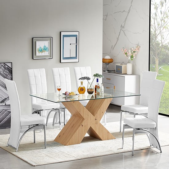 Zurich Clear Glass Dining Table With 6 Riverton White Chairs