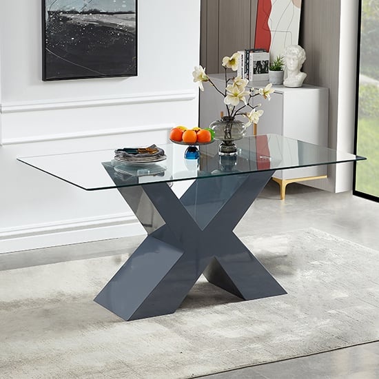 Zurich Clear Glass Dining Table With Grey High Gloss Legs