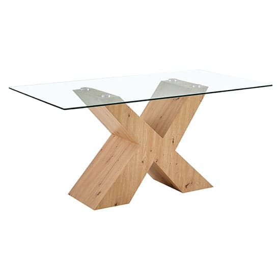 Zurich Clear Glass Dining Table With Oak Wooden Base