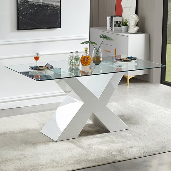 Zurich Clear Glass Dining Table With White High Gloss Legs